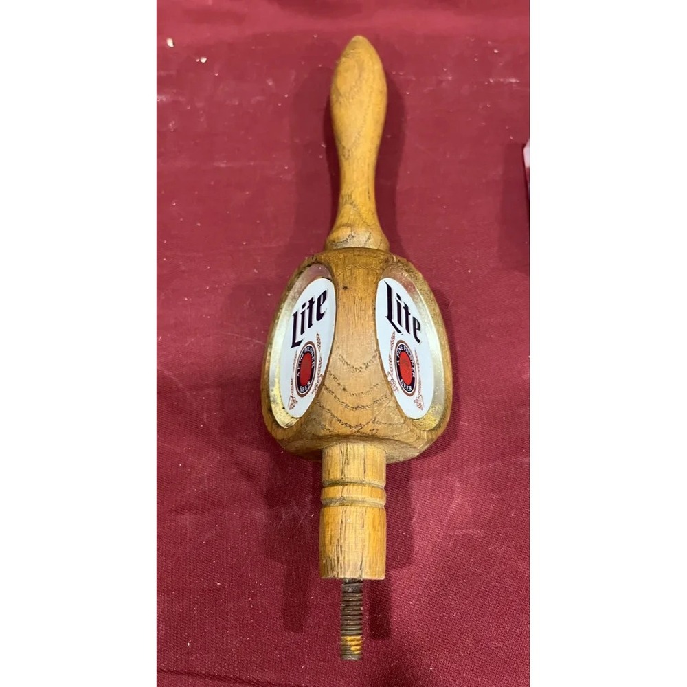 Vintage Miller Lite Light Beer Wooden Beer Tap Handle 11.5" 3-sided